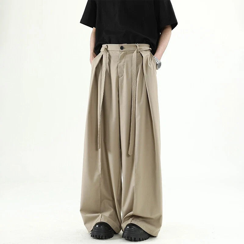 Yohji Yamamoto Trousers Mens Summer Khaki Loose Wide-Leg Casual Pants Pleated US